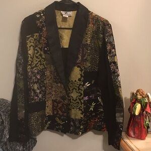 Stunning Asian Influenced multi pattern, multi color gold and black jacket NWOT